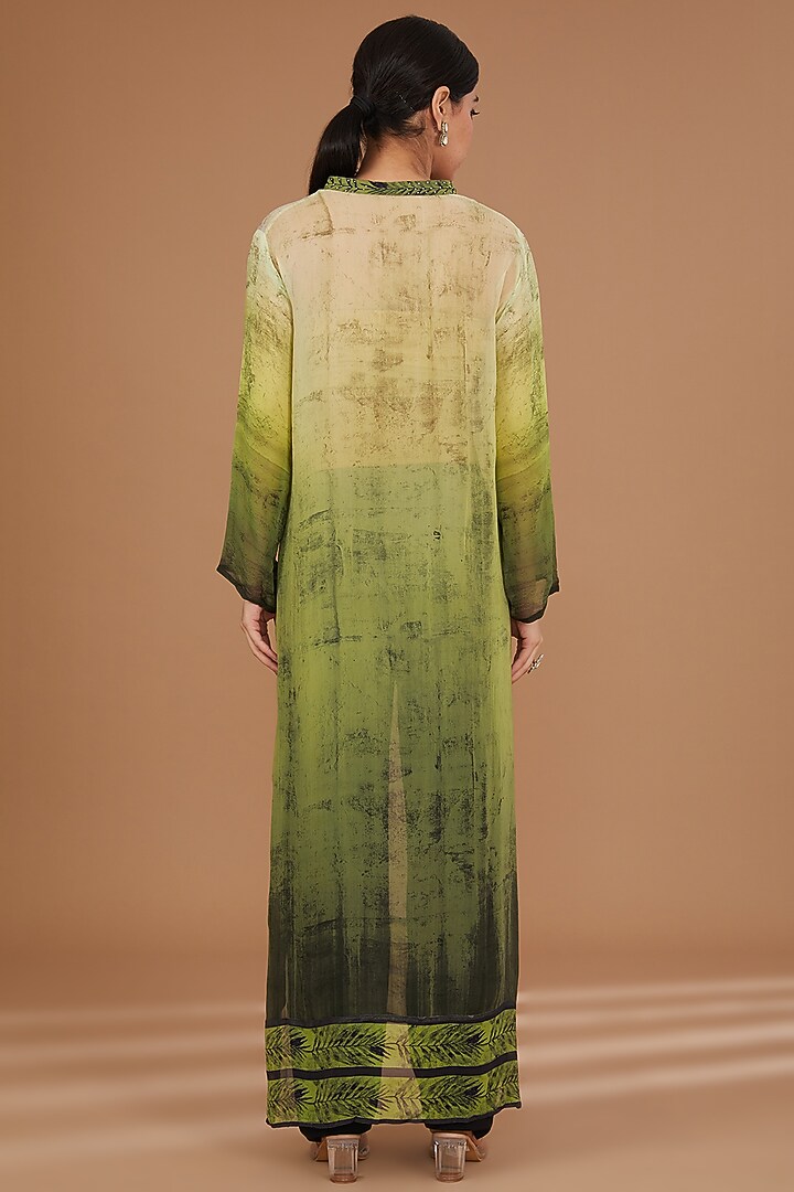 Green Georgette Digital Printed & Swarovski Embroidered Kurta by GENDAPHOOL at Pernia's Pop Up Shop