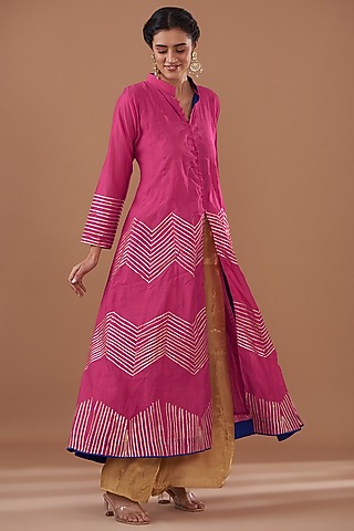 Pink Chanderi Gota Embroidered Anarkali by GENDAPHOOL