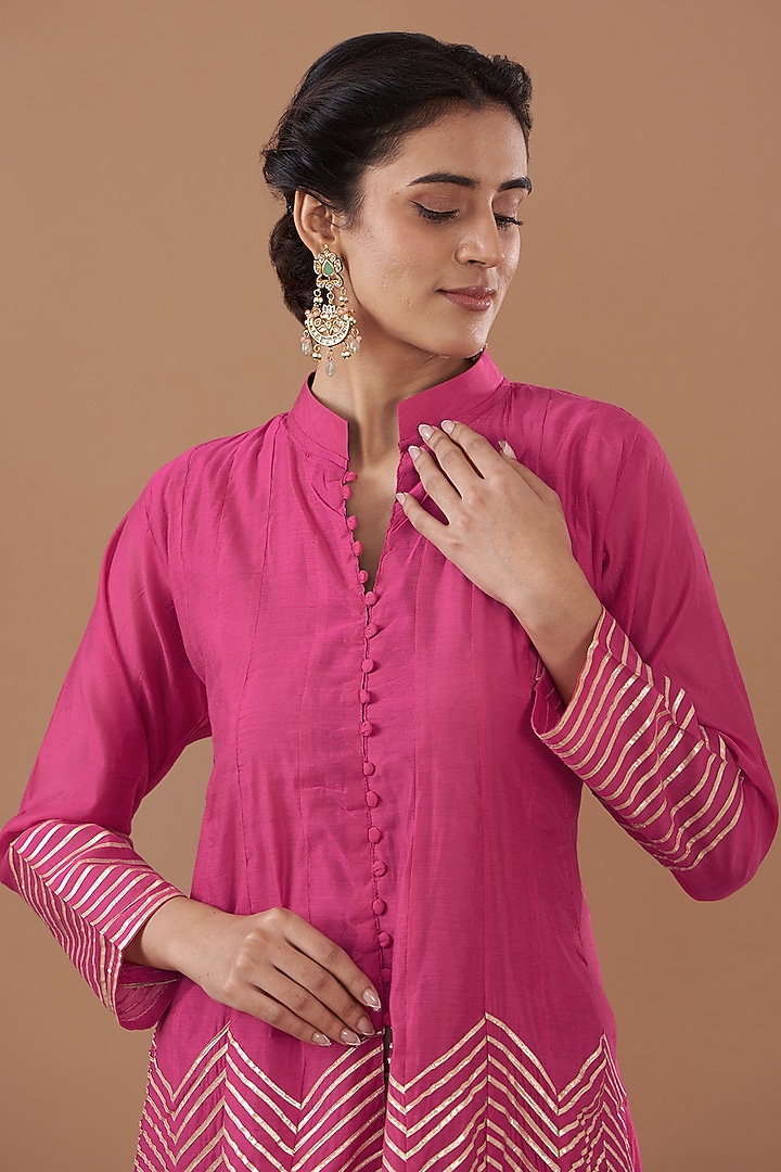 Pink Chanderi Gota Embroidered Anarkali by GENDAPHOOL at Pernia's Pop Up Shop