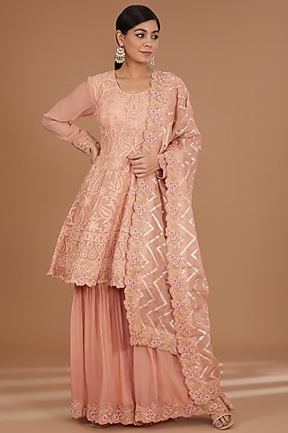Blush Pink Georgette Gharara Set by GENDAPHOOL