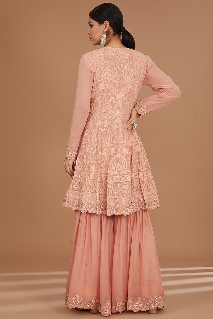 Blush Pink Georgette Gharara Set by GENDAPHOOL at Pernia's Pop Up Shop