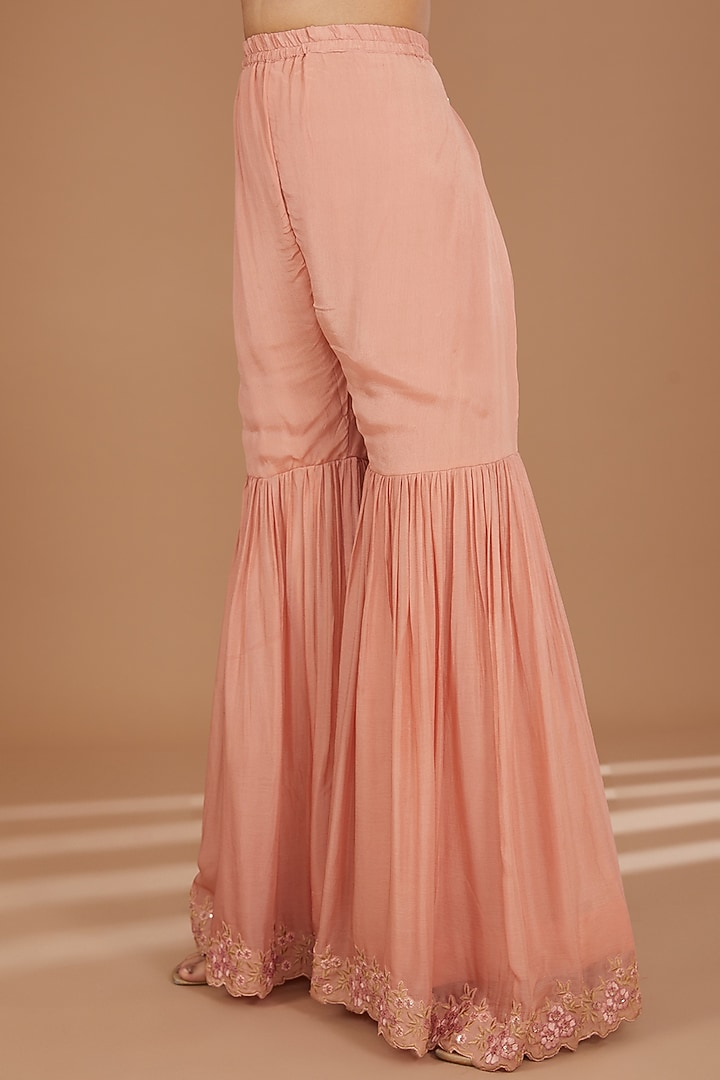 Blush Pink Georgette Gharara Set by GENDAPHOOL at Pernia's Pop Up Shop