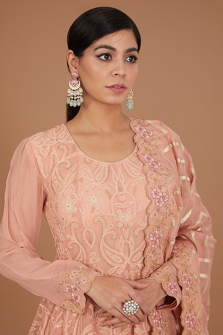 Blush Pink Georgette Gharara Set by GENDAPHOOL at Pernia's Pop Up Shop