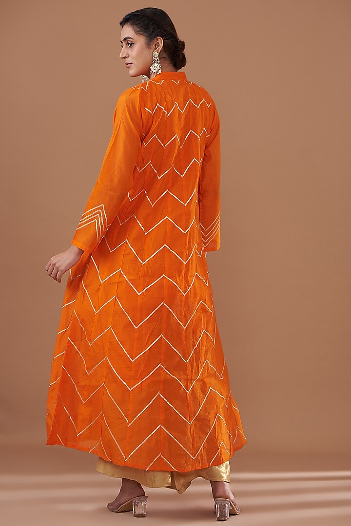 Orange Chanderi Gota Embroidered Anarkali Set by GENDAPHOOL at Pernia's Pop Up Shop