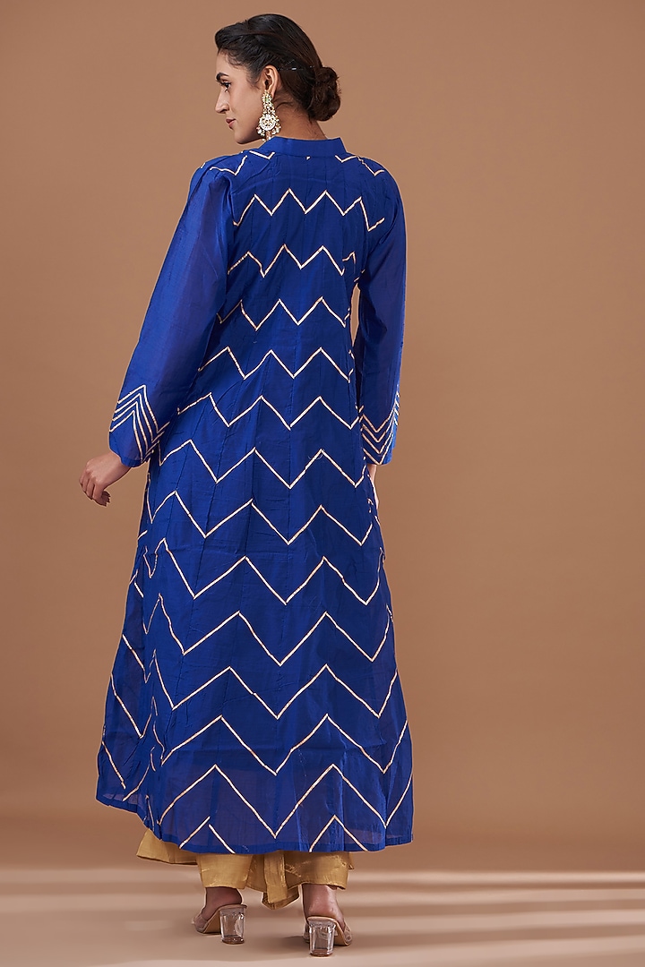 Blue Chanderi Gota Embroidered Anarkali Set by GENDAPHOOL at Pernia's Pop Up Shop