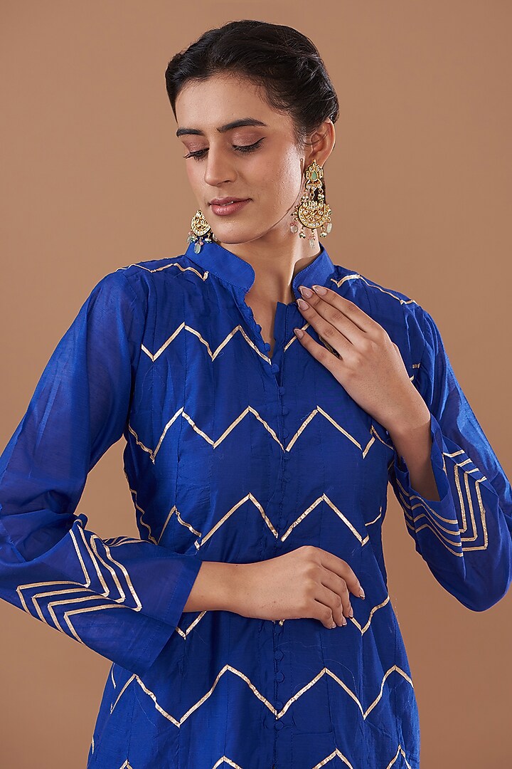 Blue Chanderi Gota Embroidered Anarkali Set by GENDAPHOOL at Pernia's Pop Up Shop