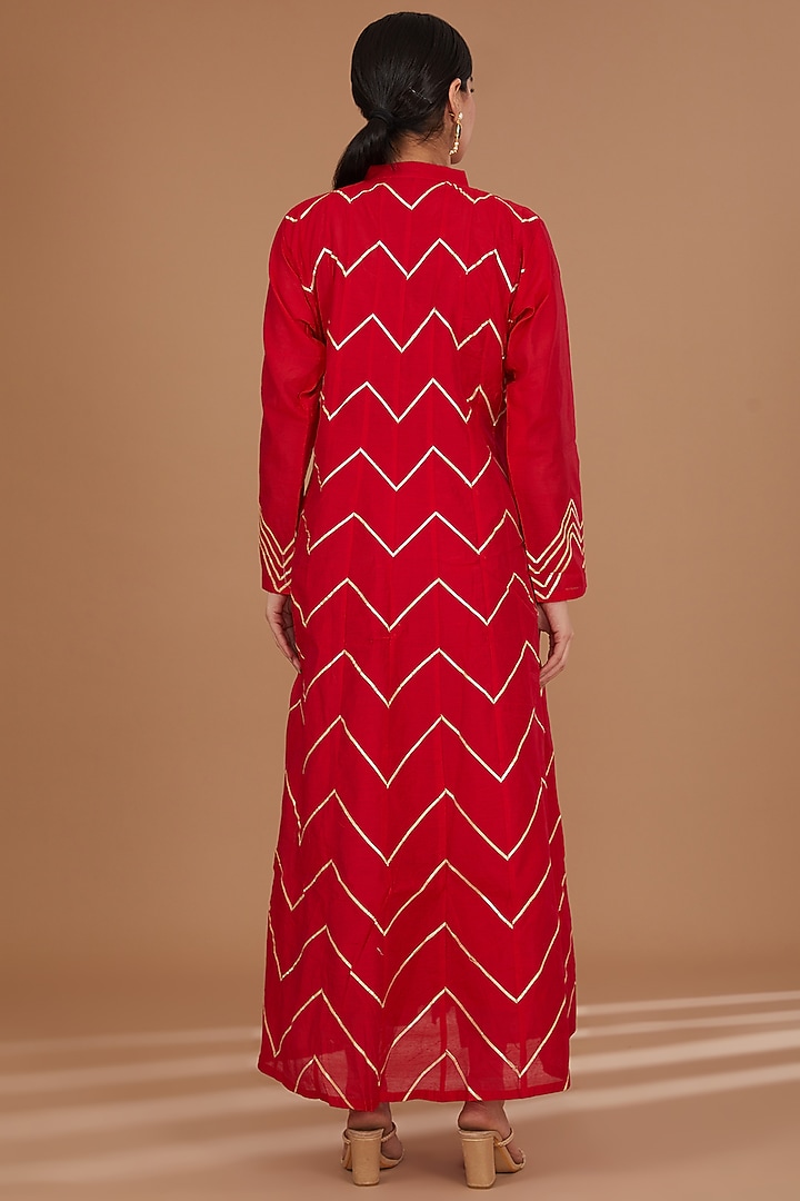 Red Chanderi Gota Anarkali by GENDAPHOOL at Pernia's Pop Up Shop