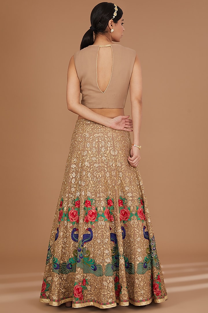 Beige Georgette & Net Hand Embellished Lehenga Set by GENDAPHOOL at Pernia's Pop Up Shop
