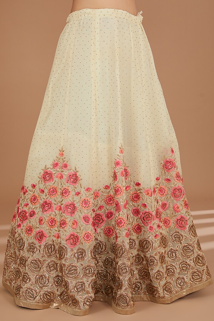 Cream Georgette & Net Zari Embroidered Lehenga Set by GENDAPHOOL at Pernia's Pop Up Shop