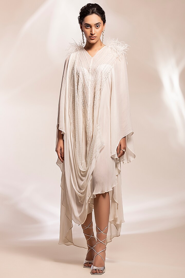 Ivory Georgette Draped Kaftan by GEE SIN by Geetanjali Singh at Pernia's Pop Up Shop