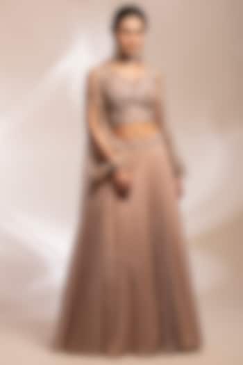 Champagne Textured Georgette Wedding Lehenga Set by GEE SIN by Geetanjali Singh at Pernia's Pop Up Shop