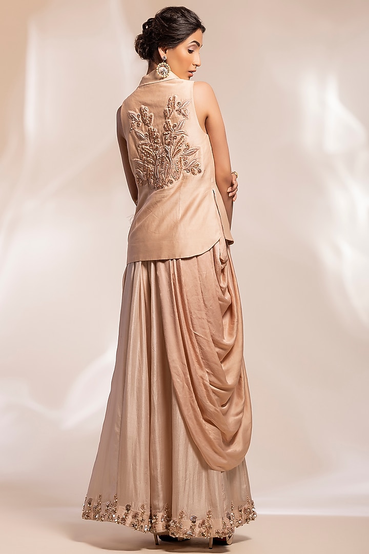 Champagne Chiffon Wedding Sharara Set by GEE SIN by Geetanjali Singh at Pernia's Pop Up Shop