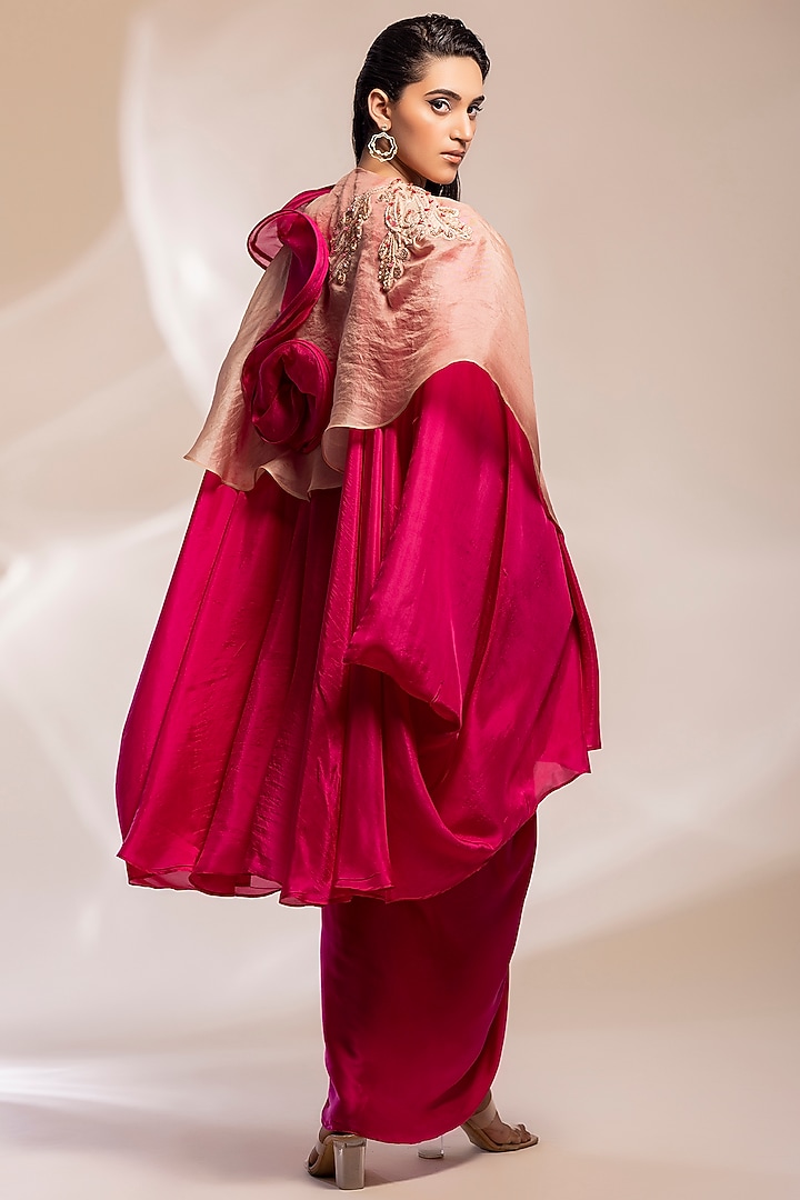 Fuchsia Satin Modal Draped Jacket Cocktail Dress by GEE SIN by Geetanjali Singh at Pernia's Pop Up Shop