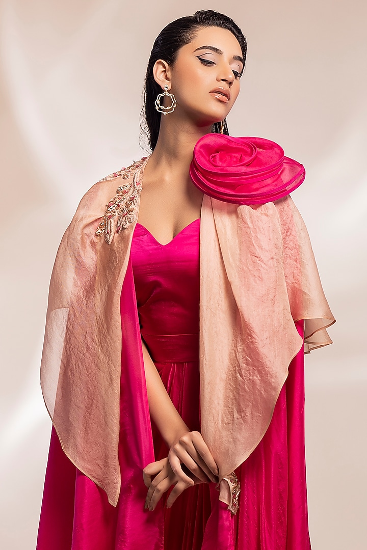 Fuchsia Satin Modal Draped Jacket Cocktail Dress by GEE SIN by Geetanjali Singh at Pernia's Pop Up Shop