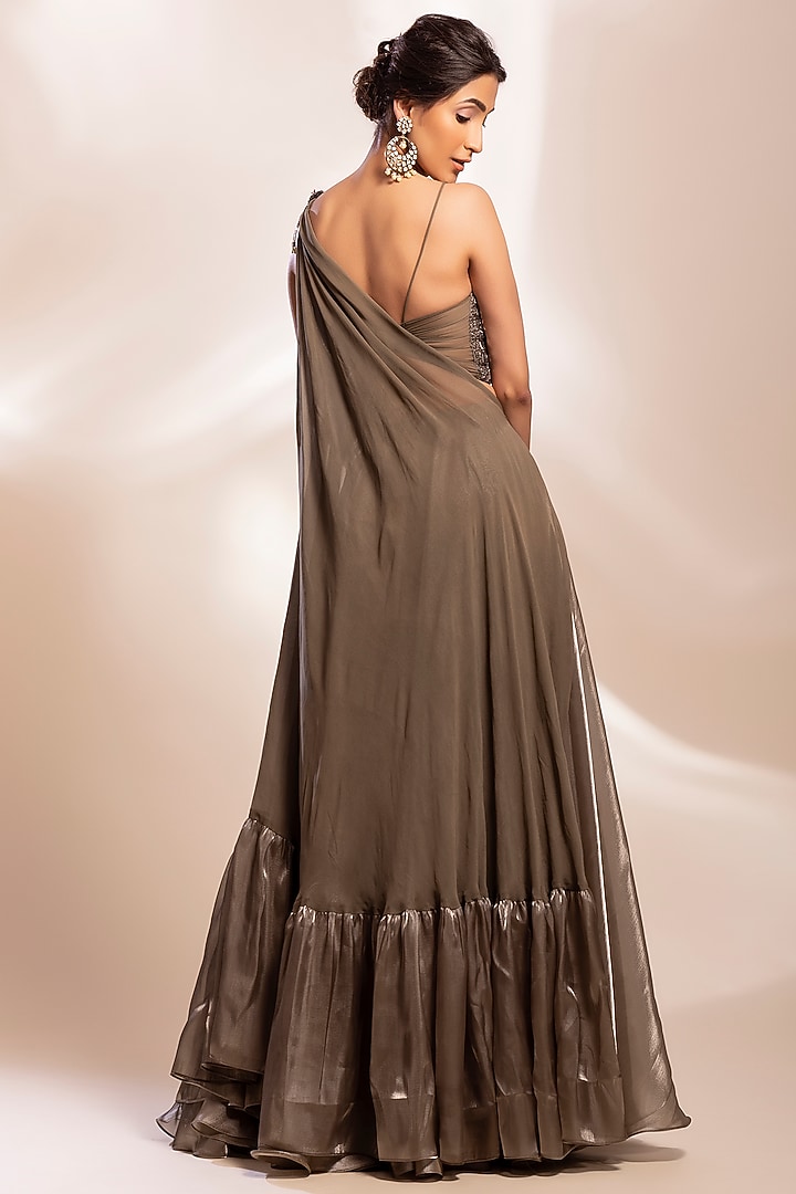 Grey Shimmer Organza Skirt Set by GEE SIN by Geetanjali Singh at Pernia's Pop Up Shop