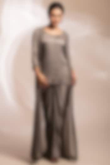 Grey Modal Satin Lungi Draped Skirt Set by GEE SIN by Geetanjali Singh
