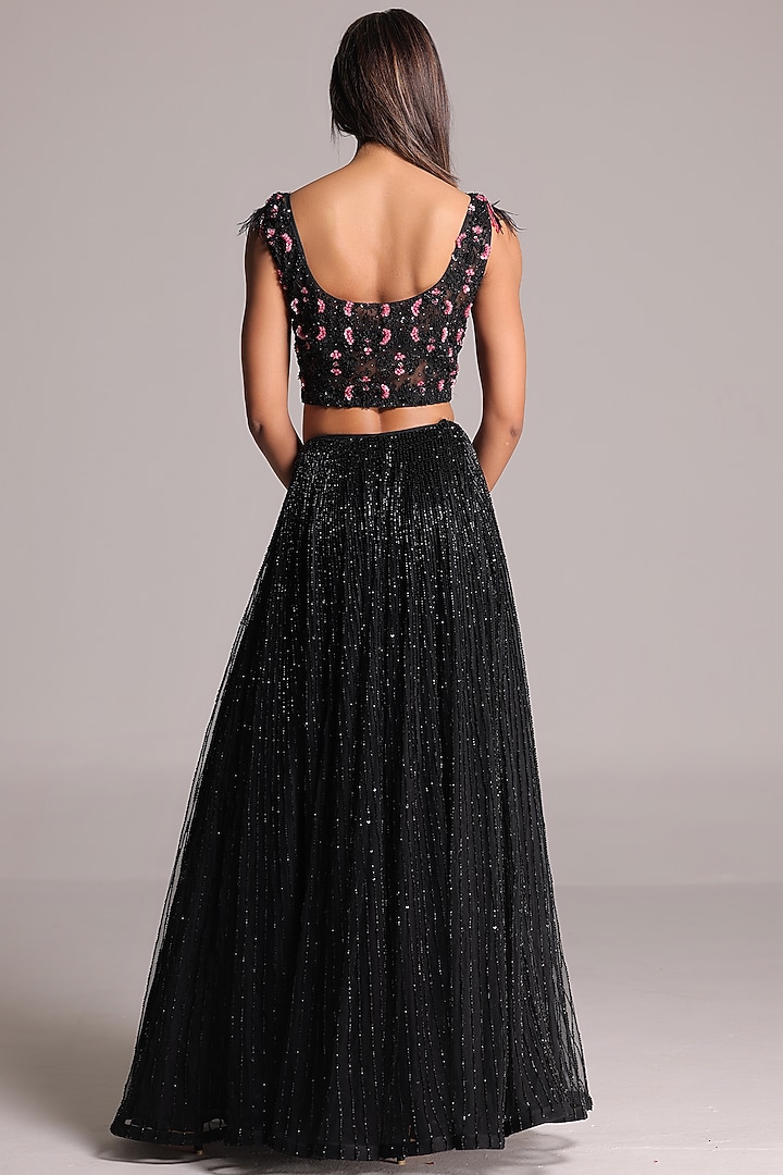 Black Tulle Cutdana Embroidered Wedding Lehenga Set by GEE SIN by Geetanjali Singh at Pernia's Pop Up Shop