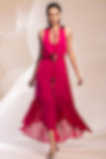 Fuchsia Georgette Dress by GEE SIN by Geetanjali Singh