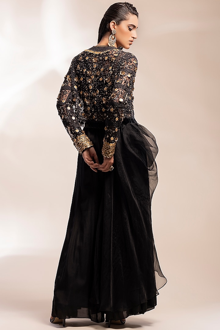 Black Georgette & Organza Wedding Sharara Set by GEE SIN by Geetanjali Singh at Pernia's Pop Up Shop