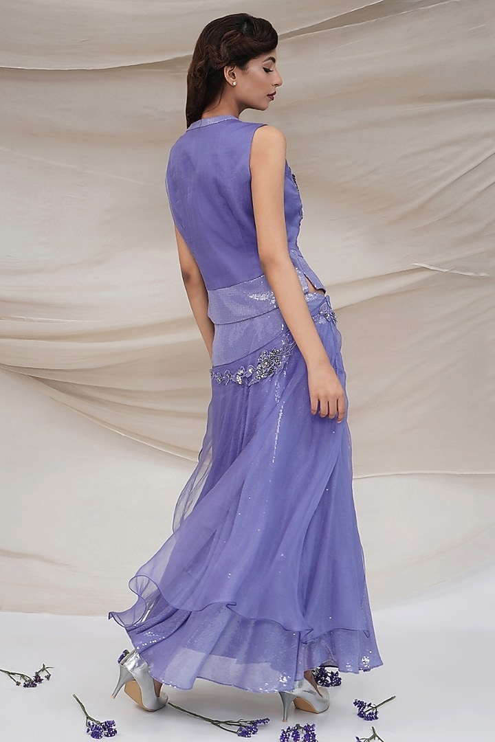 Lavender Silk Georgette Embellished Engagement Gown by GEE SIN by Geetanjali Singh at Pernia's Pop Up Shop