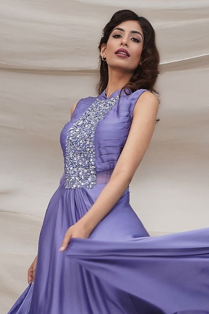Lavender Silk Georgette Embellished Engagement Gown by GEE SIN by Geetanjali Singh at Pernia's Pop Up Shop
