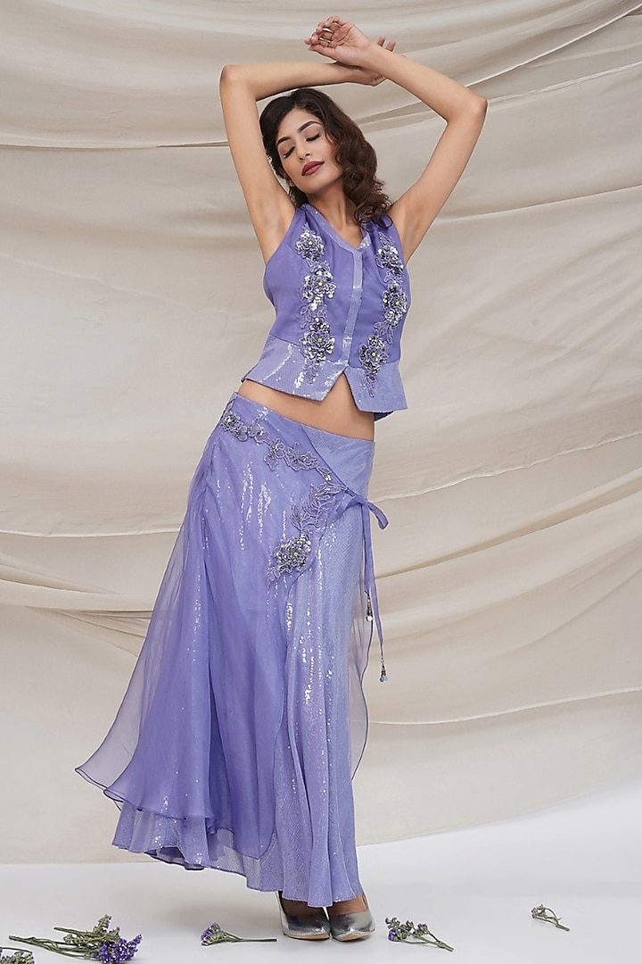 Lavender Modal Silk Skirt Set by GEE SIN by Geetanjali Singh at Pernia's Pop Up Shop