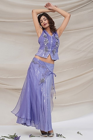 Lavender Modal Silk Skirt Set by GEE SIN by Geetanjali Singh