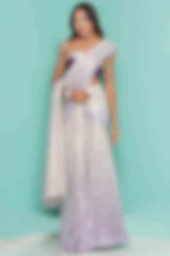 Lavender Ombre Viscose Crepe Draped Wedding Saree Set by GEE SIN by Geetanjali Singh at Pernia's Pop Up Shop