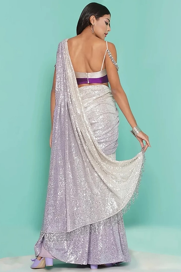 Lavender Ombre Viscose Crepe Draped Wedding Saree Set by GEE SIN by Geetanjali Singh at Pernia's Pop Up Shop