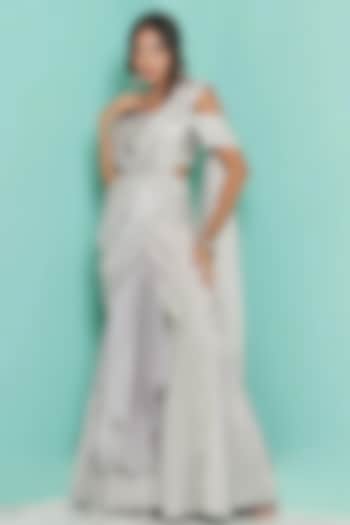 Lavender & Grey Viscose Georgette Sharara Wedding Saree Set by GEE SIN by Geetanjali Singh at Pernia's Pop Up Shop