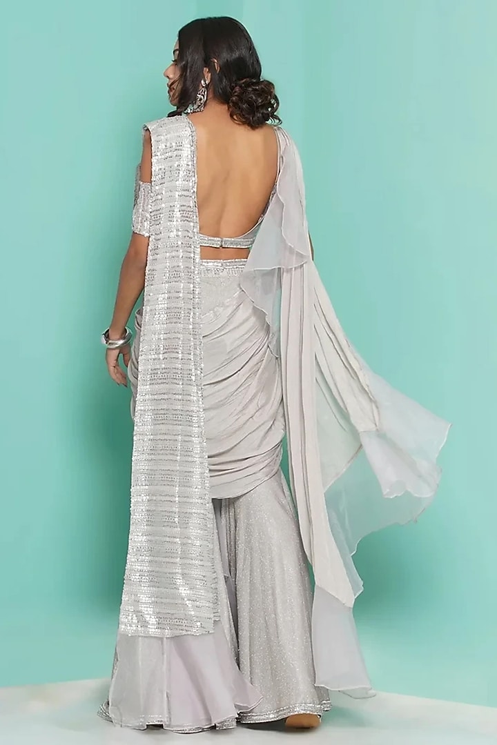 Lavender & Grey Viscose Georgette Sharara Wedding Saree Set by GEE SIN by Geetanjali Singh at Pernia's Pop Up Shop