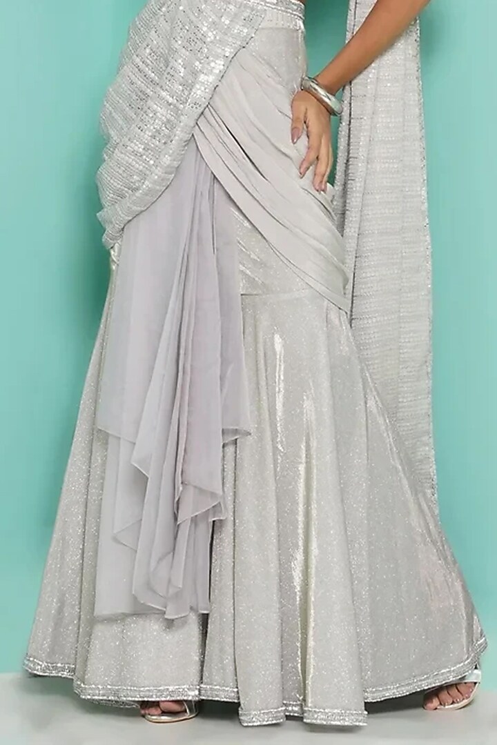 Lavender & Grey Viscose Georgette Sharara Wedding Saree Set by GEE SIN by Geetanjali Singh at Pernia's Pop Up Shop
