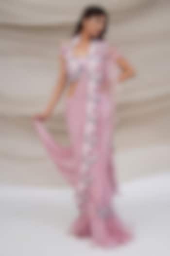 Pink Shimmer Sequins Draped Reception Saree Set by GEE SIN by Geetanjali Singh at Pernia's Pop Up Shop