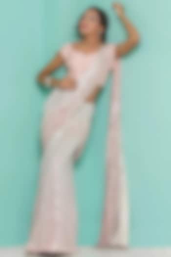 Champagne Pink Viscose Crepe Sequins Embroidered Draped Wedding Saree Set by GEE SIN by Geetanjali Singh at Pernia's Pop Up Shop