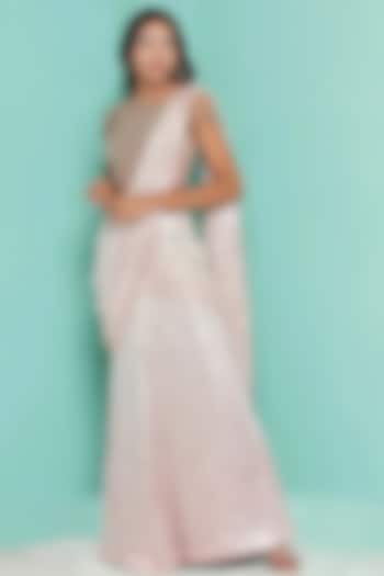 Champagne Pink Viscose Crepe Sequins Embroidered Draped Wedding Saree Set by GEE SIN by Geetanjali Singh at Pernia's Pop Up Shop