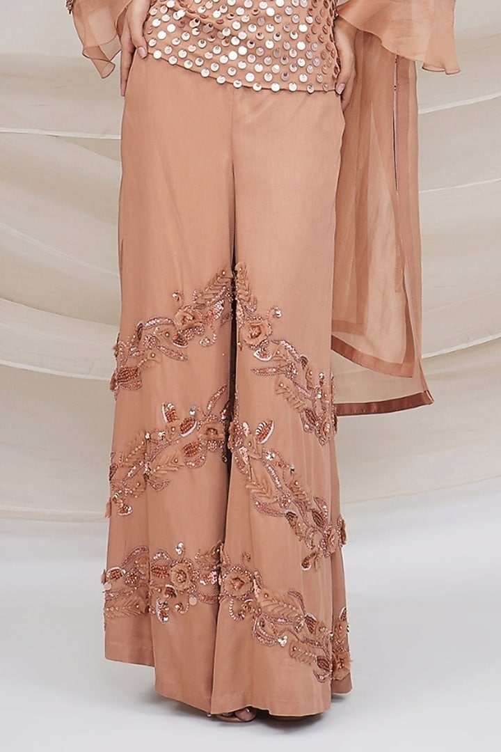 Bronze Silk Organza & Modal Silk Hand Embroidered Jacket Set by GEE SIN by Geetanjali Singh at Pernia's Pop Up Shop