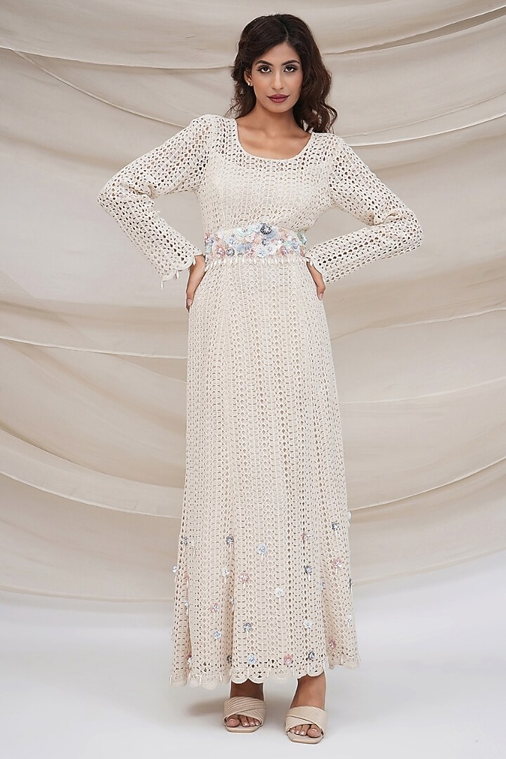 Ivory Tulle Hand Embroidered Jacket Wedding Gown by GEE SIN by Geetanjali Singh at Pernia's Pop Up Shop