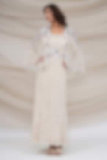 Ivory Tulle Hand Embroidered Jacket Wedding Gown by GEE SIN by Geetanjali Singh at Pernia's Pop Up Shop