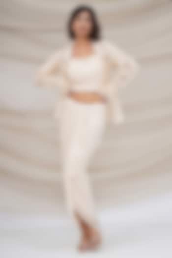 Ivory Georgette Draped Skirt Set by GEE SIN by Geetanjali Singh at Pernia's Pop Up Shop