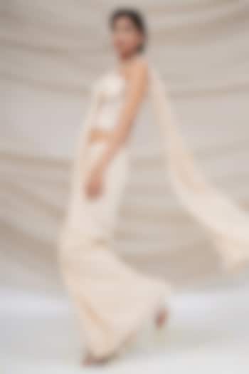Ivory Sequins Georgette Draped Reception Saree Set by GEE SIN by Geetanjali Singh at Pernia's Pop Up Shop