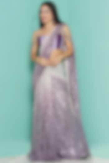 Lavender Viscose Crepe Sequins Draped Wedding Saree Set by GEE SIN by Geetanjali Singh at Pernia's Pop Up Shop