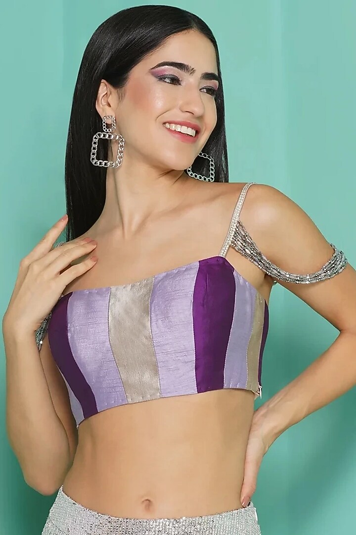 Lavender Viscose Crepe Sequins Draped Wedding Saree Set by GEE SIN by Geetanjali Singh at Pernia's Pop Up Shop
