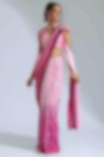 Light Pink & Fuchsia Pink Georgette Pre-Draped Saree Set by GEE SIN by Geetanjali Singh
