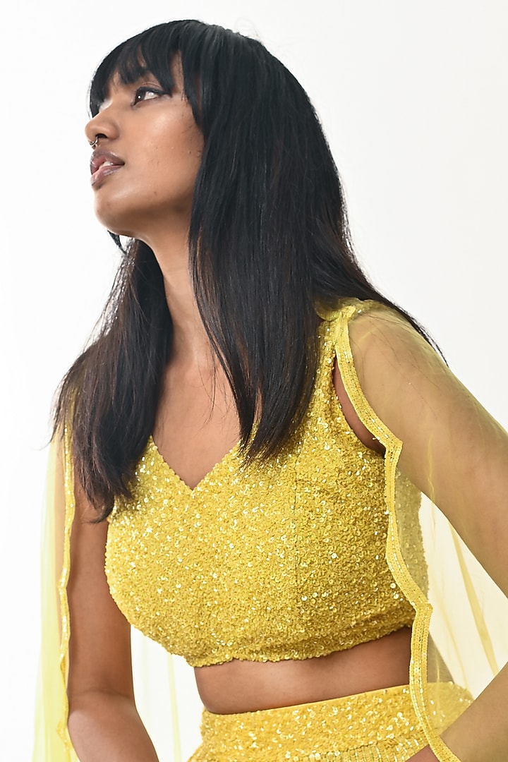 Yellow Wedding Lehenga Set With Sequins Work by Geethika Kanumilli at Pernia's Pop Up Shop