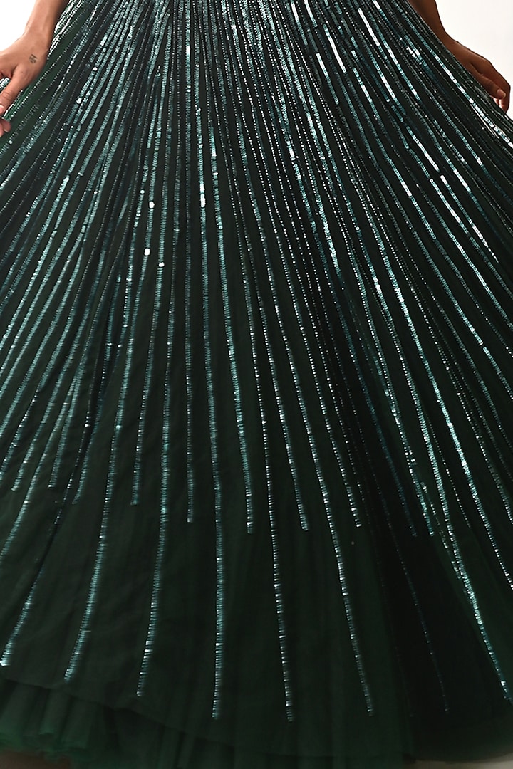 Bottle Green Wedding Lehenga Set With Sequins Work by Geethika Kanumilli at Pernia's Pop Up Shop