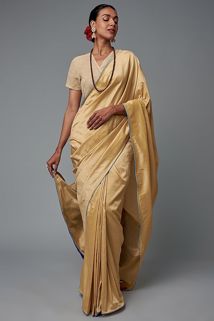 Beige Silk Hand Painted Saree by Label GehnaSamah
