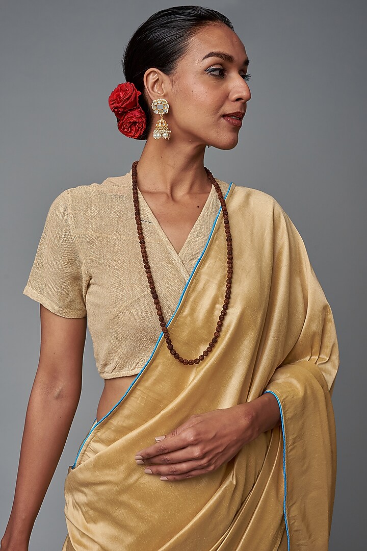 Beige Silk Hand Painted Party Wear Saree by Label GehnaSamah at Pernia's Pop Up Shop