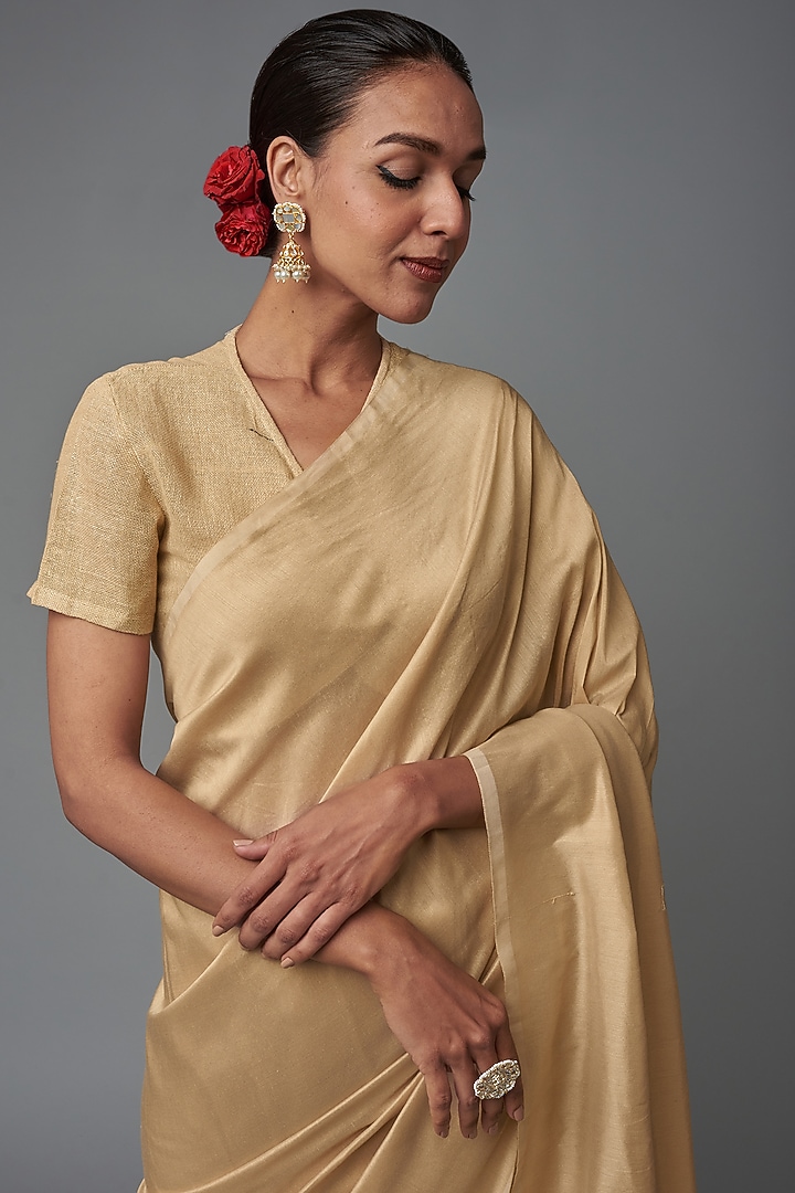 Off-White Silk Hand Painted Party Wear Saree by Label GehnaSamah at Pernia's Pop Up Shop