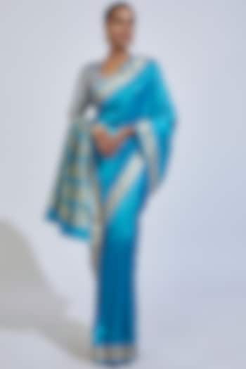 Sea Blue Silk Baluchari Saree by Label GehnaSamah