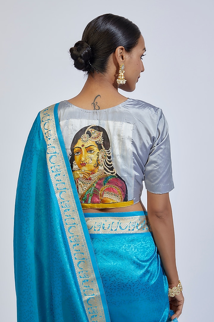 Sea Blue Silk Baluchari Party Wear Saree by Label GehnaSamah at Pernia's Pop Up Shop